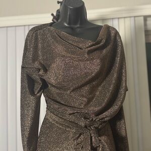 FashionNova Elegant Off-Shoulder Metallic Dress